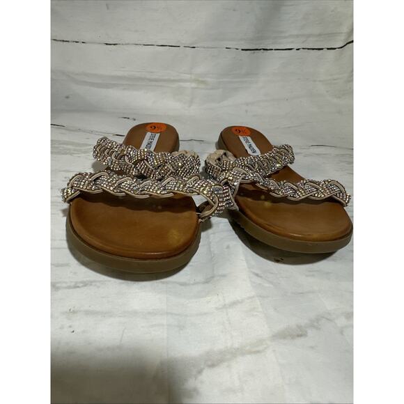 Steve Madden Sandal in Tan and gold with 2 Blingy Straps Size 9.5 - Picture 7 of 7